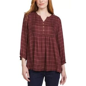 Wrangler Reddish Brown, Plaid Blouse, 100% Viscose, Large,‎ New With Tags